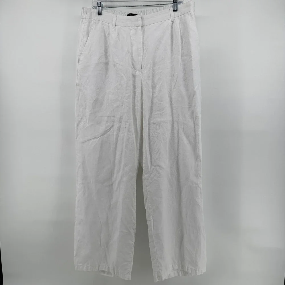 Quince Linen Pants Womens 14 White Pleated Wide Leg Solid